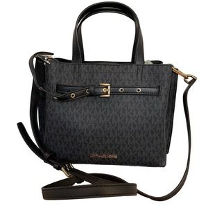 Michael Kors Emilia Small Logo Satchel Purse Black Crossbody Coated Canvas NWT